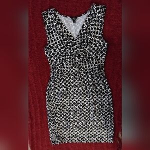Ann Taylor Black and White Patterned Midi Dress